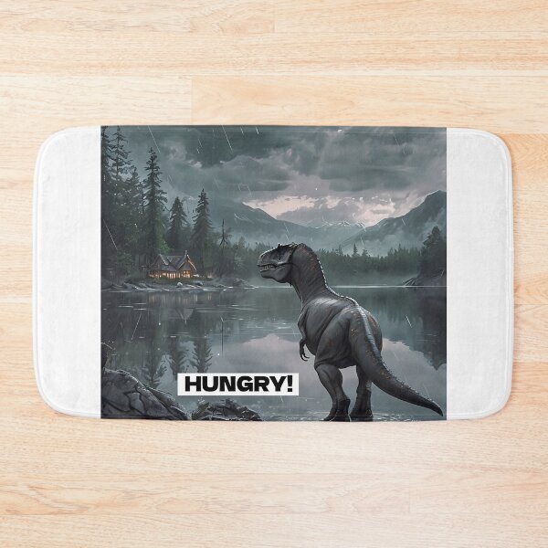 Artikelvorschau, HUNGRY - Funny Dinosaur Mountain Cabin Art entworfen und verkauft von Modern Nest Art.