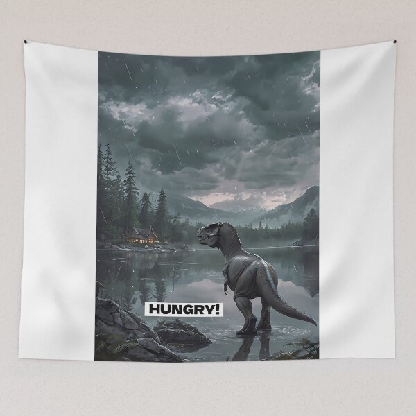 Item preview, HUNGRY - Funny Dinosaur Mountain Cabin Art designed and sold by Modern Nest Art.