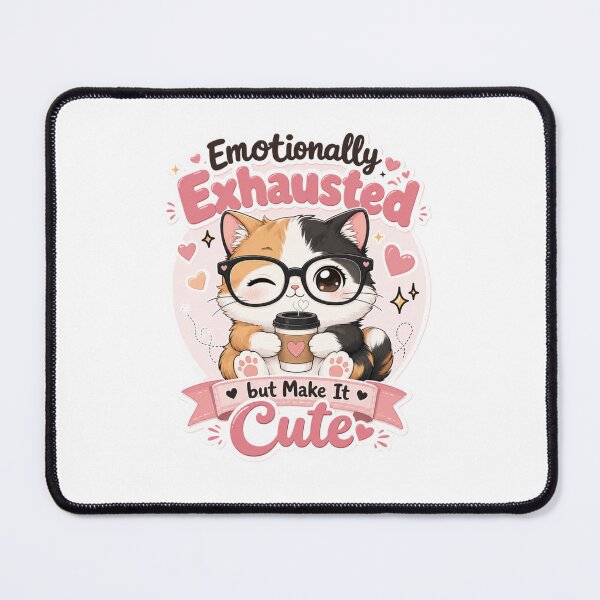Item preview, Emotionally Exhausted But Make It Cute Kawaii Cat Sticker designed and sold by Ashley critters.