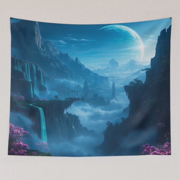 Item preview, Celestial Waterfall Mountains Fantasy Sci-Fi Landscape designed and sold by Luminous Wilds.