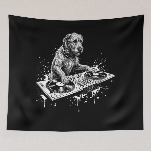 Item preview, Cool DJ Dog Wearing Headphones Playing Vinyl Records Music Splatter Art designed and sold by Serene woods.