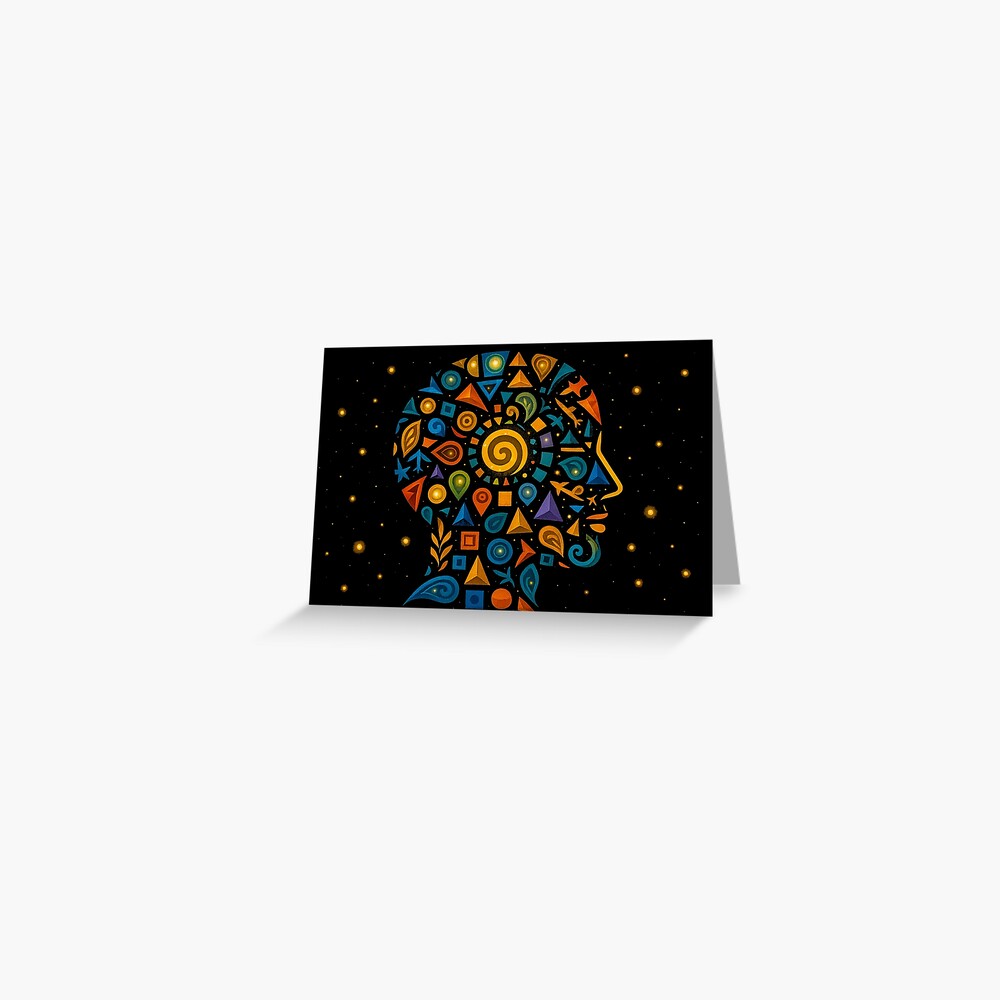 Celestial Geometric Mind Abstract Profile Art on a greeting card