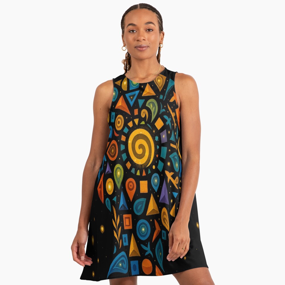 Celestial Geometric Mind Abstract Profile Art on a a-line dress