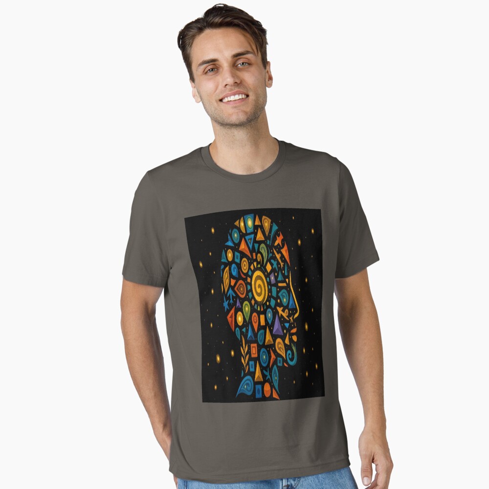 Celestial Geometric Mind Abstract Profile Art on a essential t-shirt