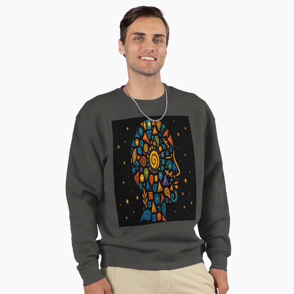 Celestial Geometric Mind Abstract Profile Art on a sweatshirt
