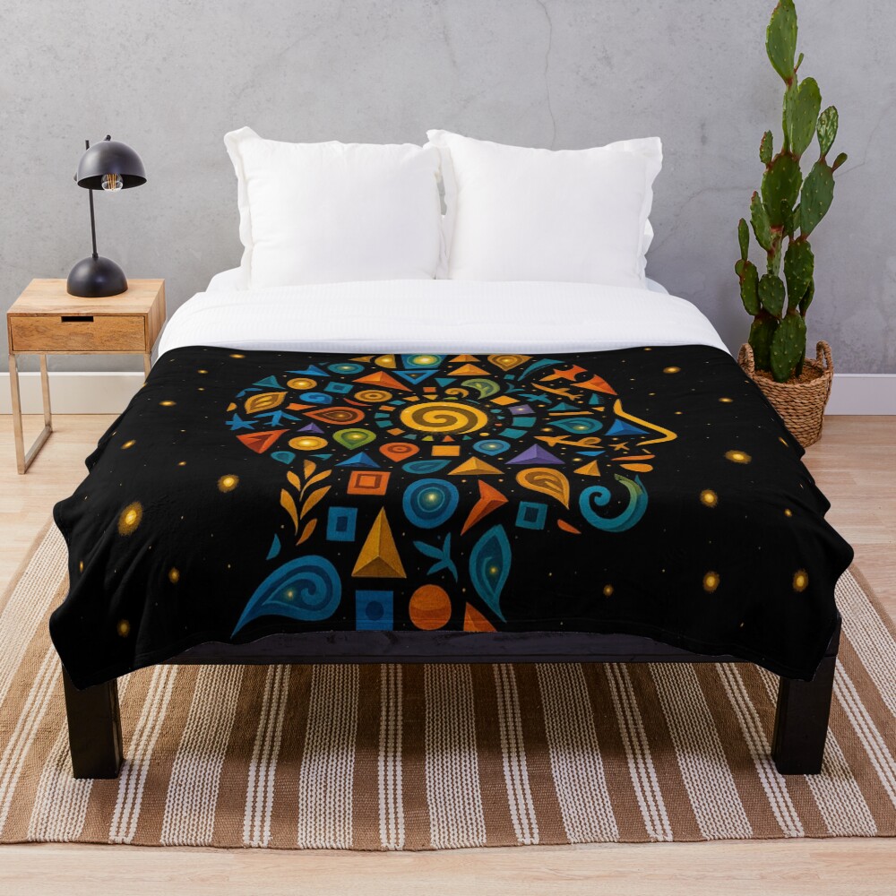 Celestial Geometric Mind Abstract Profile Art on a throw blanket