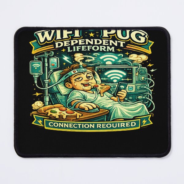 Item preview, WiFi Pug Dependent Lifeform Connection Required Funny Internet Lover T-Shirt | Retro Tech Humor Graphic Tee designed and sold by VexonMAN.