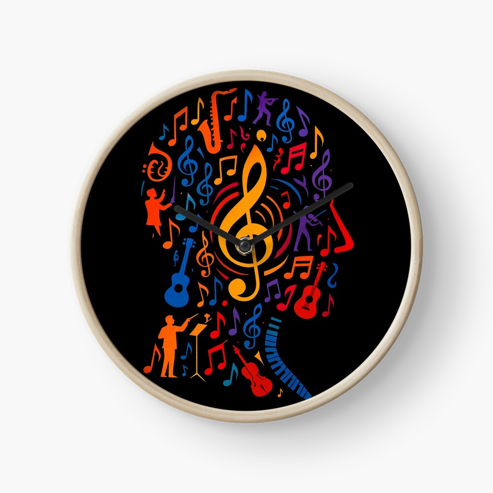 Colorful Treble Clef Music Collage Art on a clock