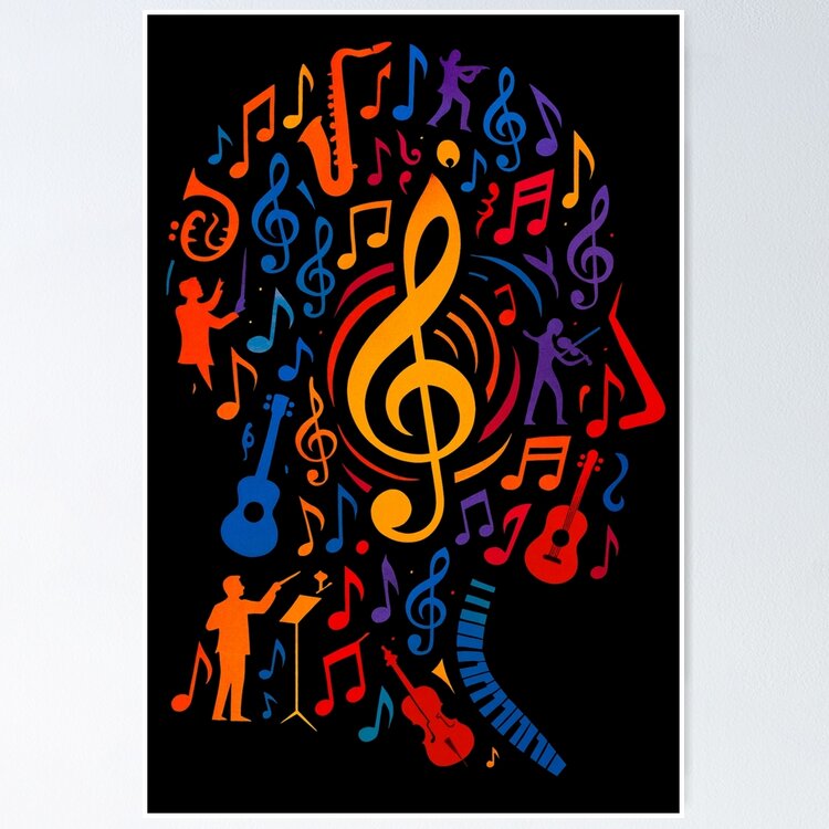 Colorful Treble Clef Music Collage Art — Poster