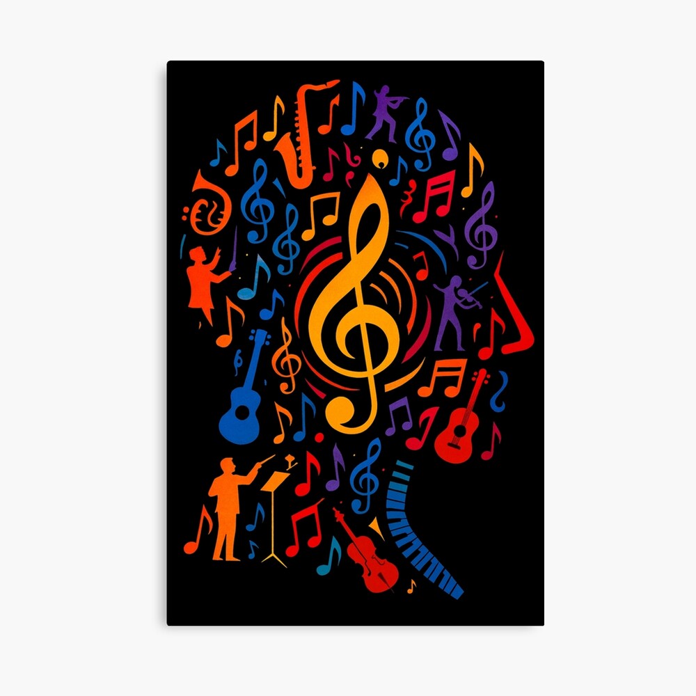 Colorful Treble Clef Music Collage Art on a canvas print