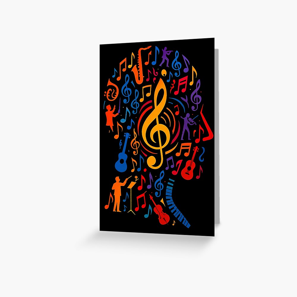 Colorful Treble Clef Music Collage Art on a greeting card