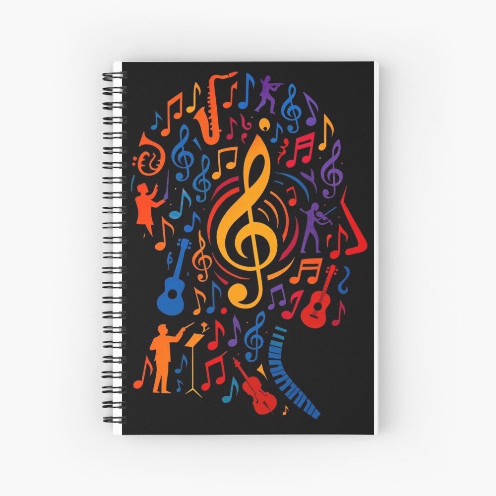 Colorful Treble Clef Music Collage Art on a spiral notebook