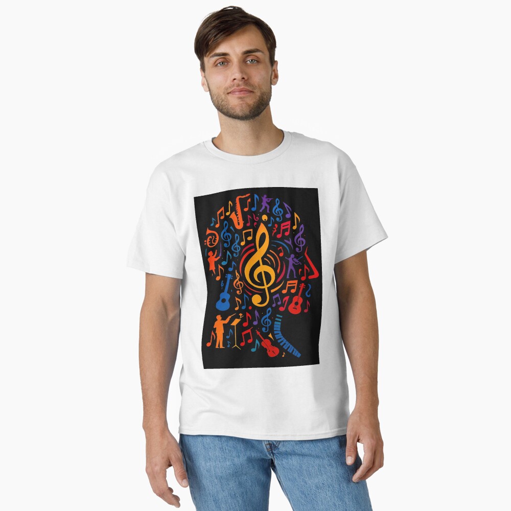 Colorful Treble Clef Music Collage Art on a classic t-shirt