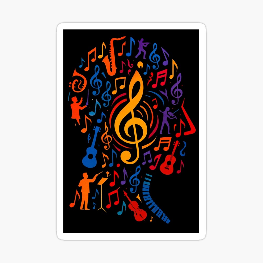 Colorful Treble Clef Music Collage Art on a sticker