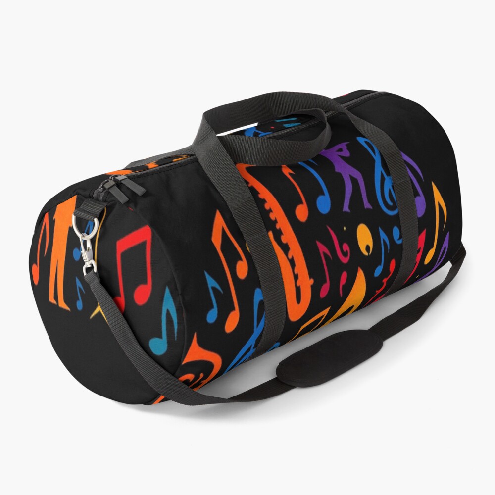 Colorful Treble Clef Music Collage Art on a duffle bag