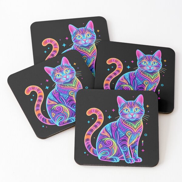 Item preview, Colorful Neon Cat Psychedelic Rainbow Feline Illustration designed and sold by PlumArtDesign.