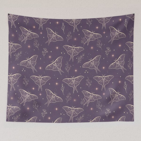 Item preview, Celestial Luna Moth Pattern Purple Cottagecore Night Sky Aesthetic designed and sold by Snifferius.