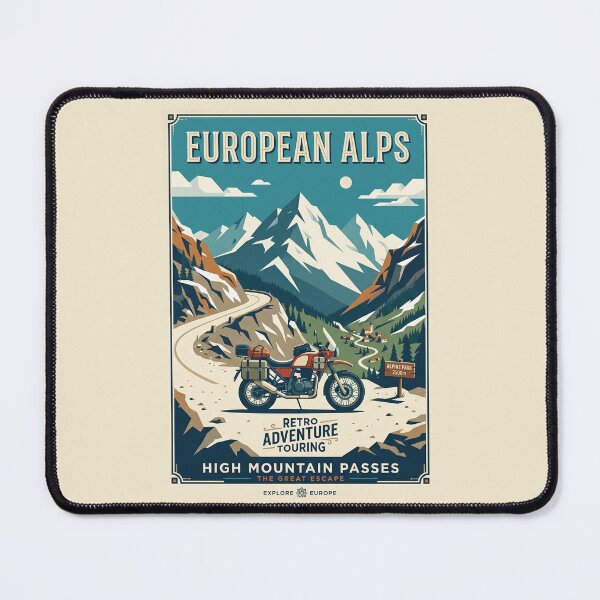 Item preview, Swiss Alps Adventure Motorcycle Scenic Vintage Travel Poster designed and sold by RetroRewind Studio.