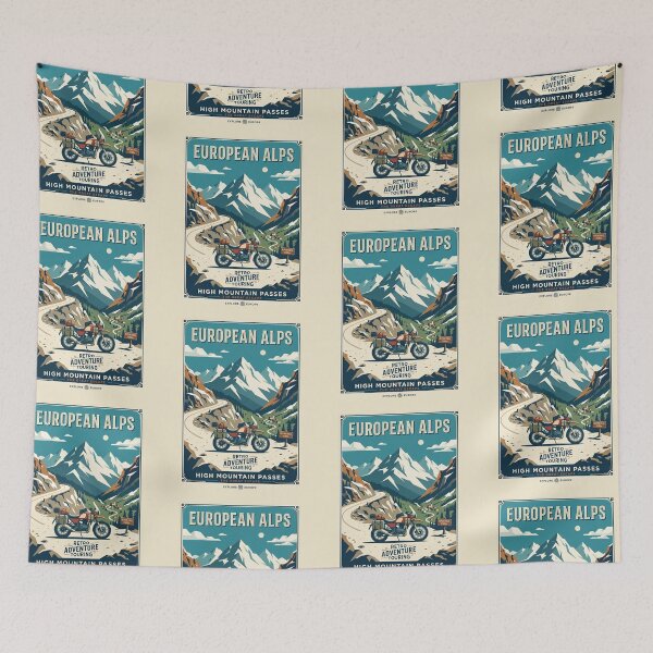 Item preview, Swiss Alps Adventure Motorcycle Scenic Vintage Travel Poster designed and sold by RetroRewind Studio.