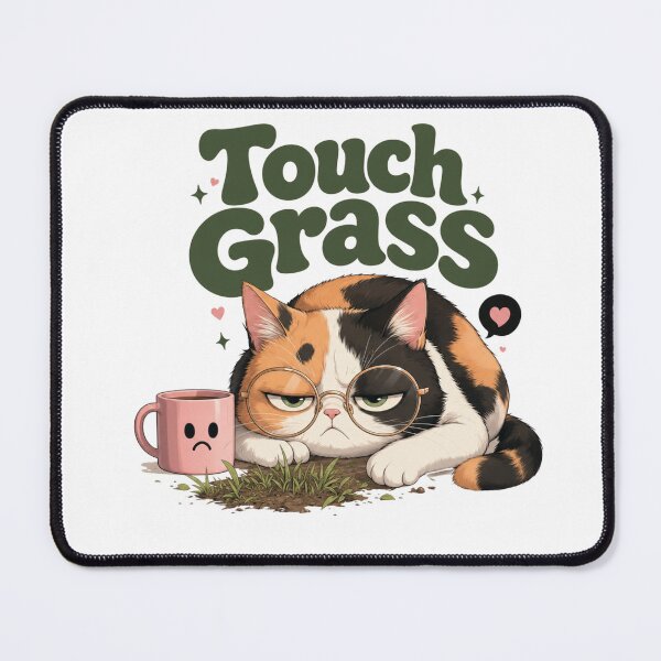Item preview, Touch Grass Sarcastic Kawaii Cat Sticker | Black Glasses designed and sold by Ashley critters.