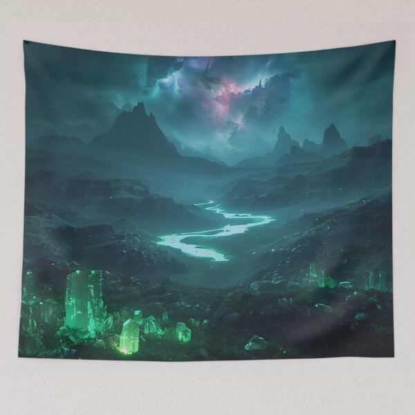 Item preview, Emerald Nebula Highlands Fantasy Landscape designed and sold by Luminous Wilds.