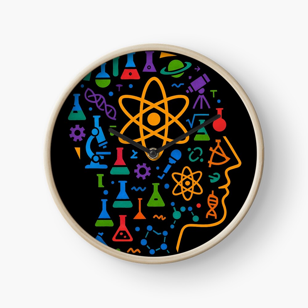 STEM Mind Science Icons Abstract Profile Art on a clock