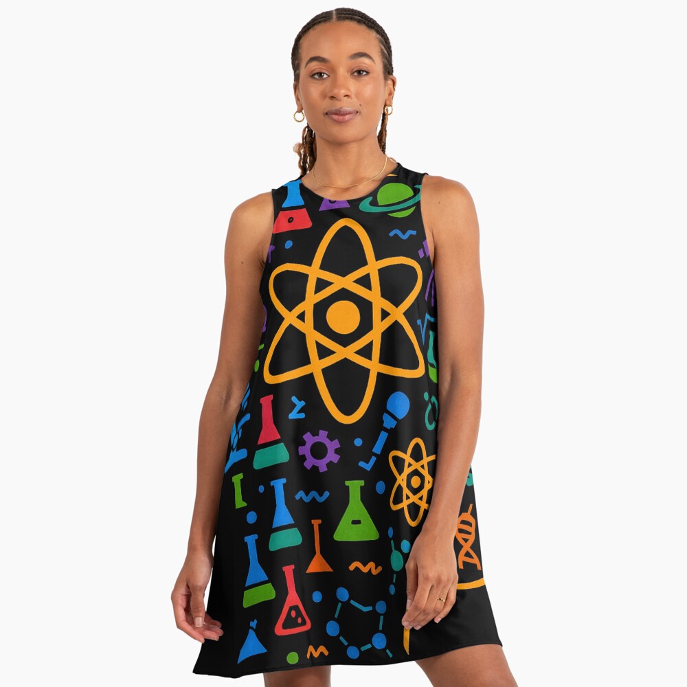 STEM Mind Science Icons Abstract Profile Art on a a-line dress