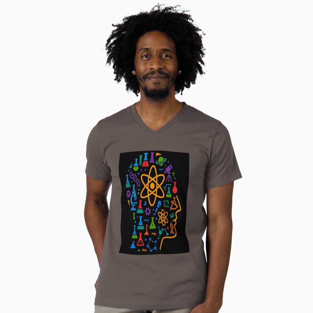 STEM Mind Science Icons Abstract Profile Art on a v-neck t-shirt