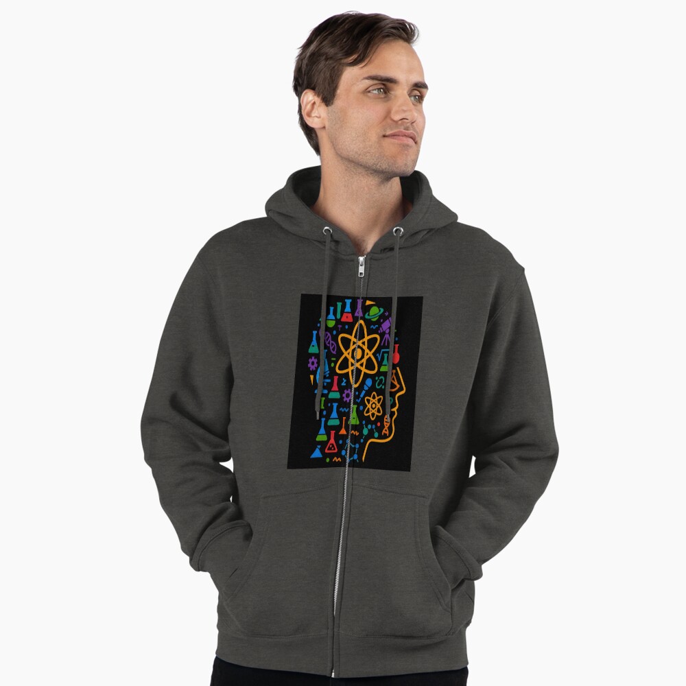 STEM Mind Science Icons Abstract Profile Art on a zip hoodie