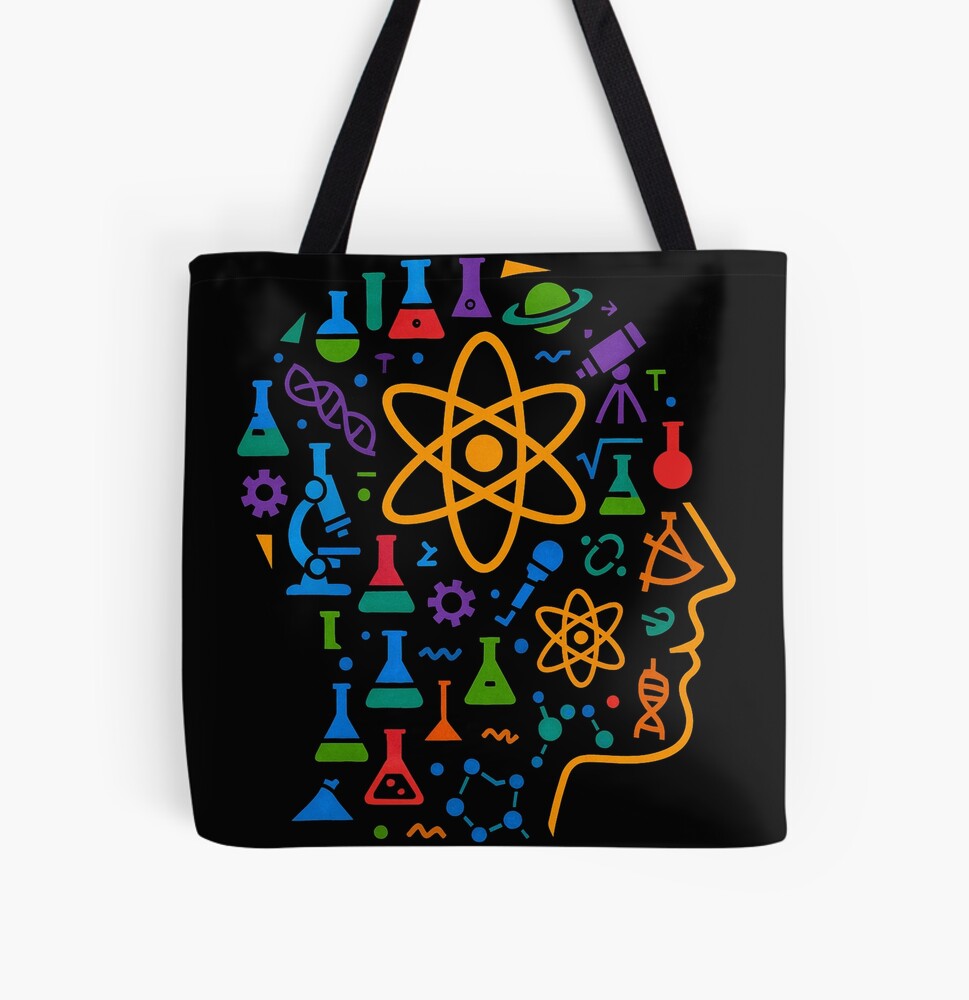 STEM Mind Science Icons Abstract Profile Art on a tote bag