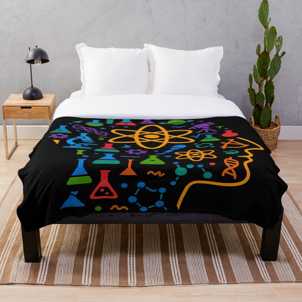 STEM Mind Science Icons Abstract Profile Art on a throw blanket