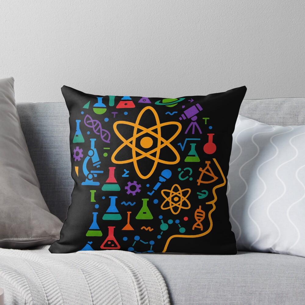 STEM Mind Science Icons Abstract Profile Art on a throw pillow