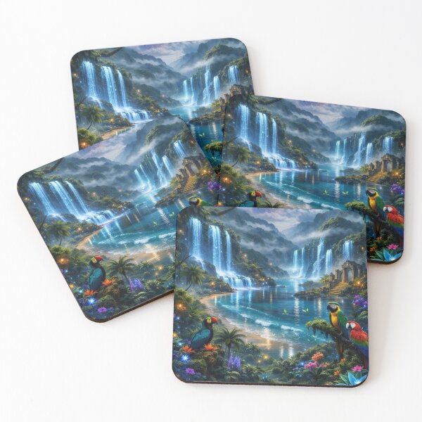 Item preview, Moonlit Waterfall Fantasy Bay | AI Magical Rainforest Landscape   designed and sold by IRON SIREN.