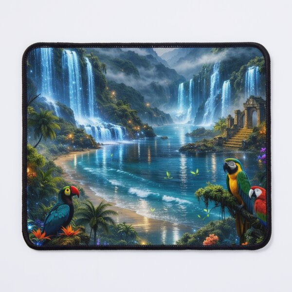 Item preview, Moonlit Waterfall Fantasy Bay | AI Magical Rainforest Landscape   designed and sold by IRON SIREN.