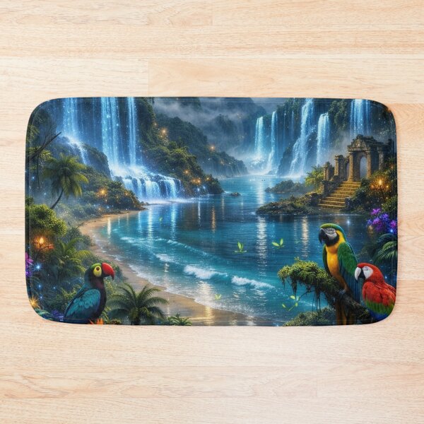 Item preview, Moonlit Waterfall Fantasy Bay | AI Magical Rainforest Landscape   designed and sold by IRON SIREN.