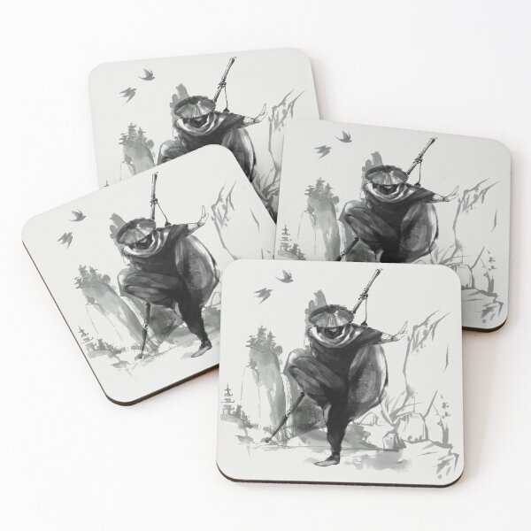 Item preview, Atmospheric Ninja Ink Wash – Monochromatic Warrior Landscape Art designed and sold by alizye.