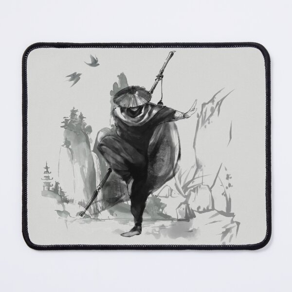 Item preview, Atmospheric Ninja Ink Wash – Monochromatic Warrior Landscape Art designed and sold by alizye.