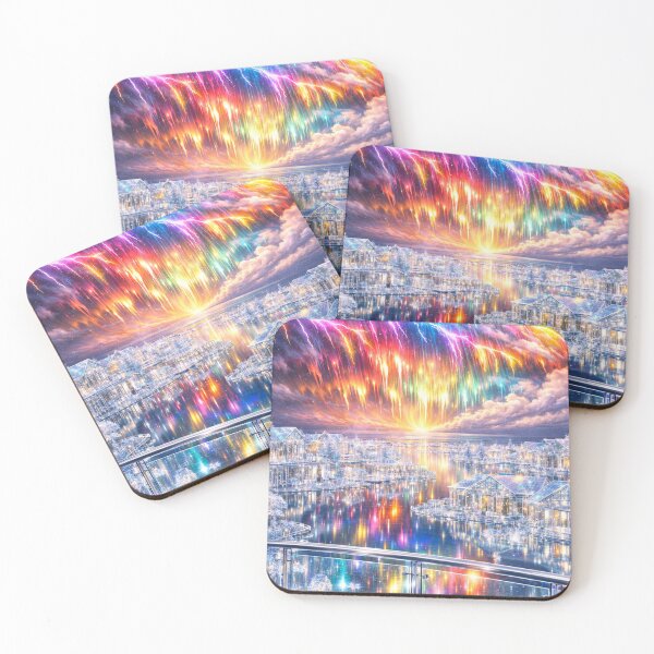 Item preview, Balcony View in Rainbow City Before the Storm | Fantasy Glass City Art Print designed and sold by YourForKor.