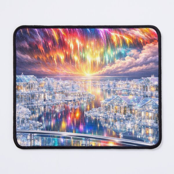 Item preview, Balcony View in Rainbow City Before the Storm | Fantasy Glass City Art Print designed and sold by YourForKor.