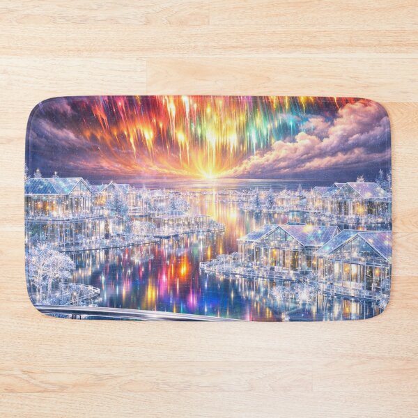 Item preview, Balcony View in Rainbow City Before the Storm | Fantasy Glass City Art Print designed and sold by YourForKor.