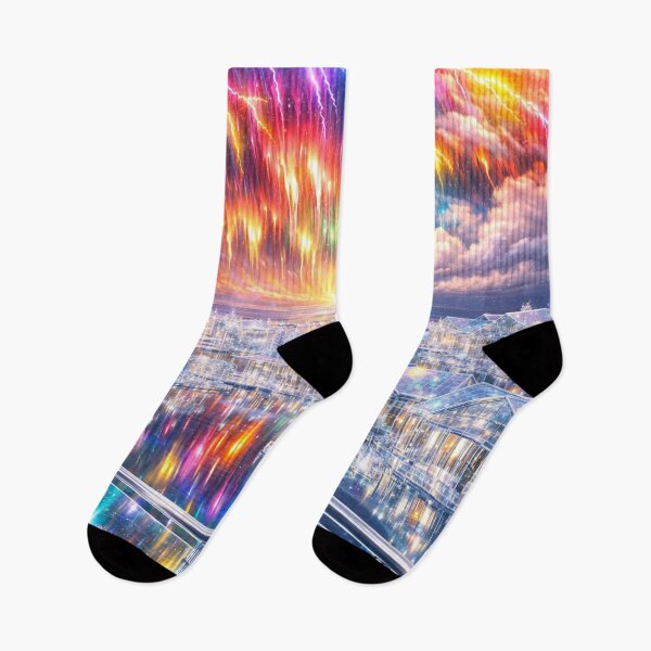 Item preview, Balcony View in Rainbow City Before the Storm | Fantasy Glass City Art Print designed and sold by YourForKor.