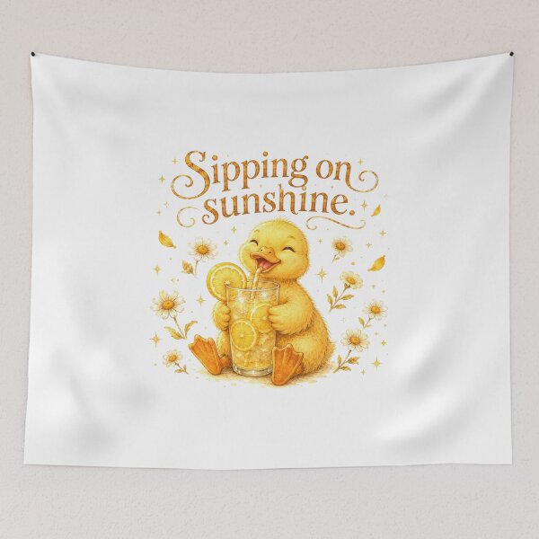 Item preview, Cute Duck Sipping Lemonade Sunshine Sunset Picnic designed and sold by AQUILAKREO.