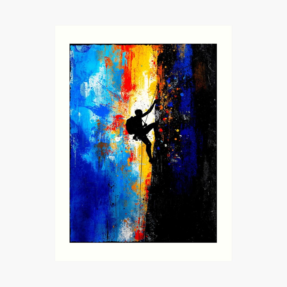 Abstract Rock Climber Vertical Ascent Art on a art print