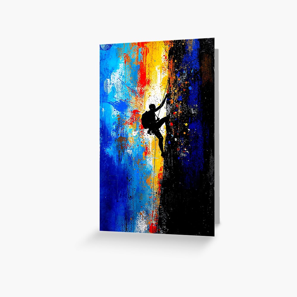 Abstract Rock Climber Vertical Ascent Art on a greeting card