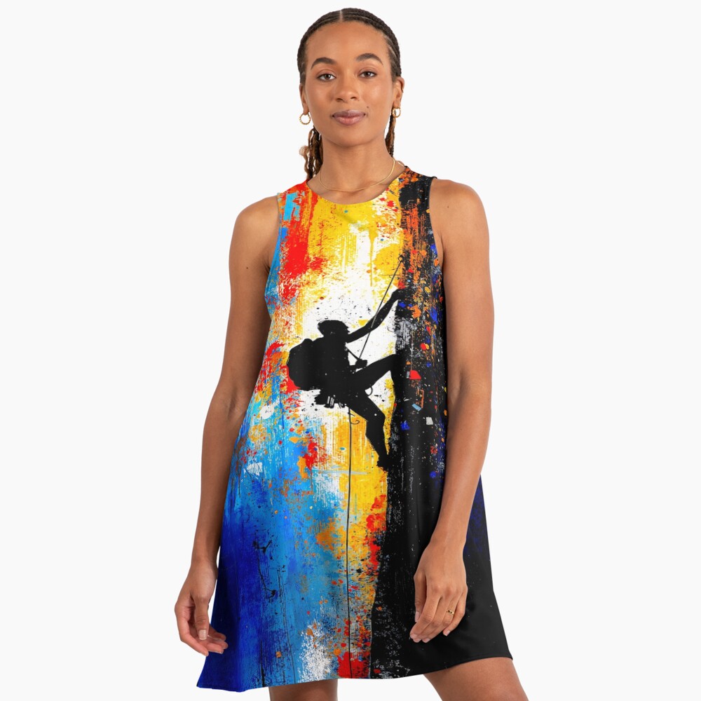 Abstract Rock Climber Vertical Ascent Art on a a-line dress