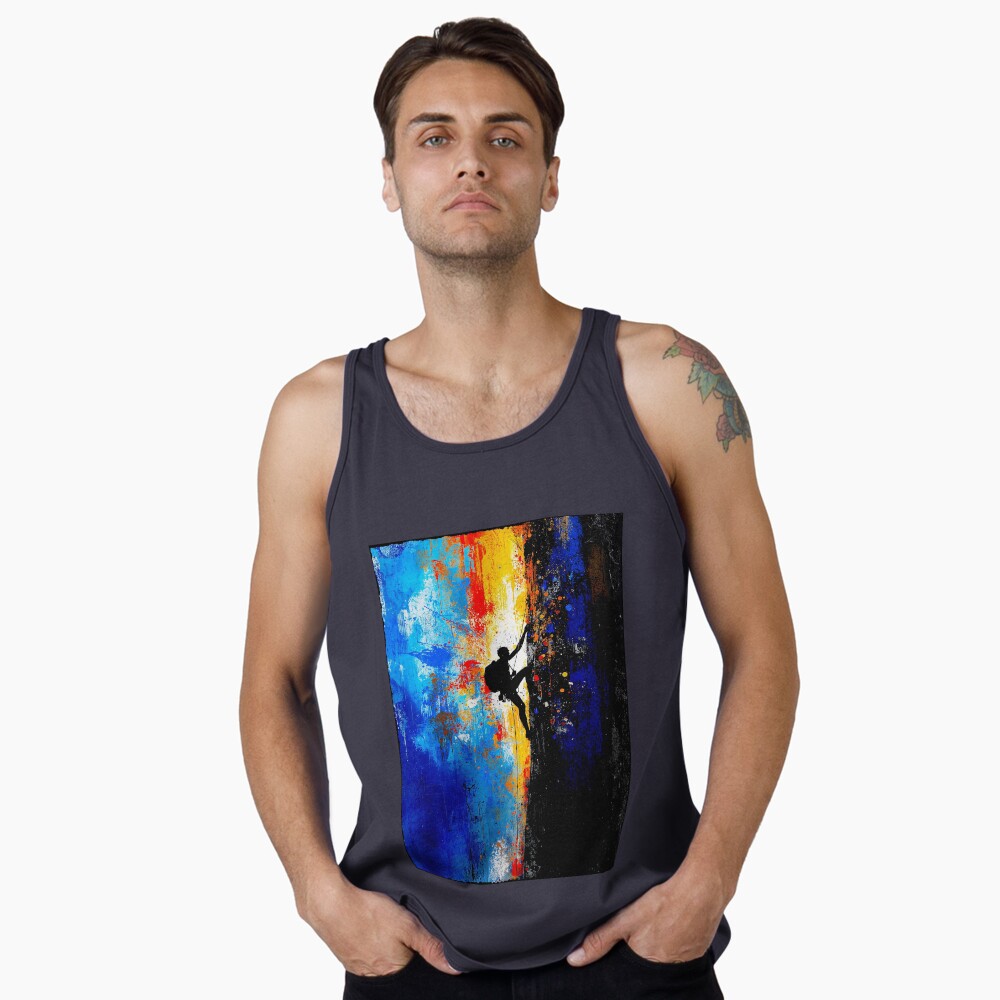Abstract Rock Climber Vertical Ascent Art on a tank top