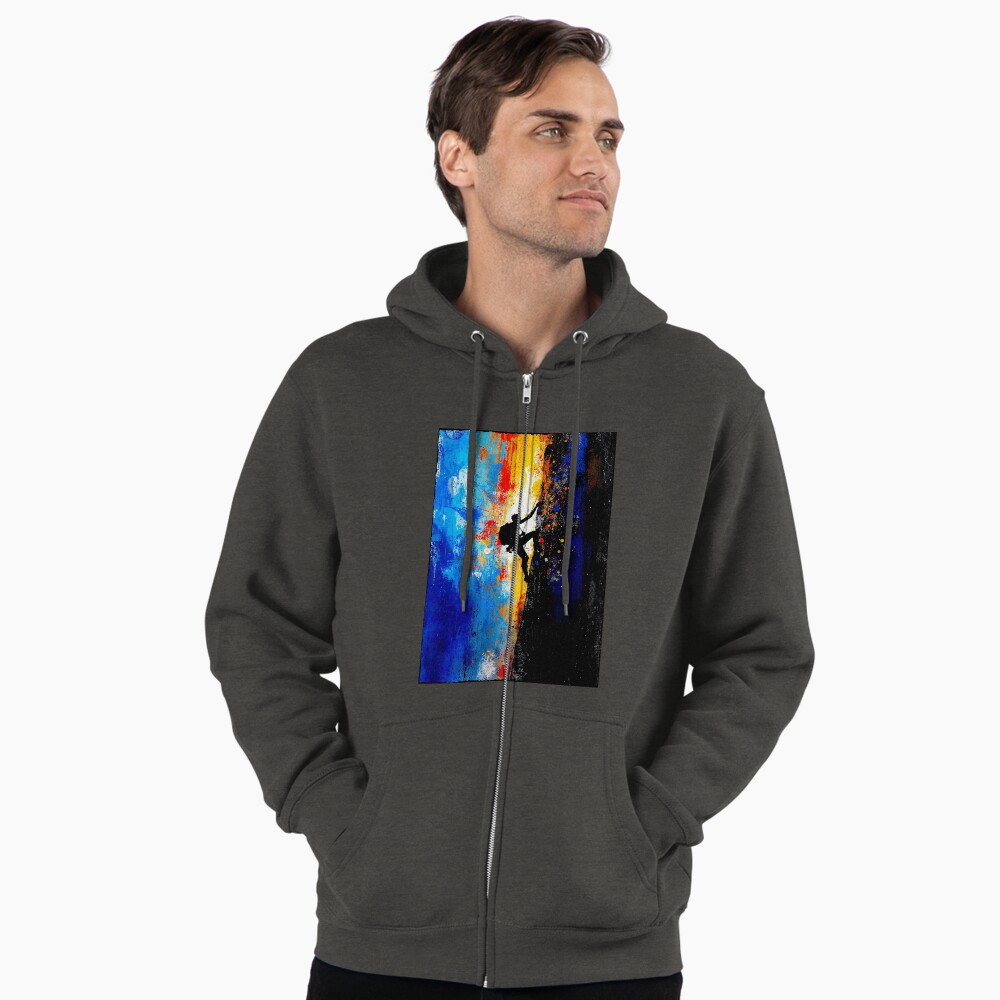 Abstract Rock Climber Vertical Ascent Art on a zip hoodie