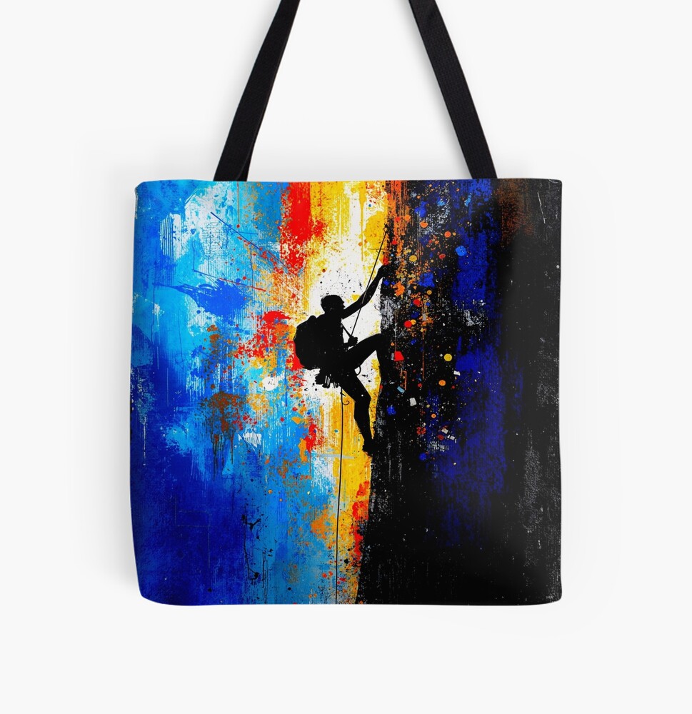 Abstract Rock Climber Vertical Ascent Art on a tote bag