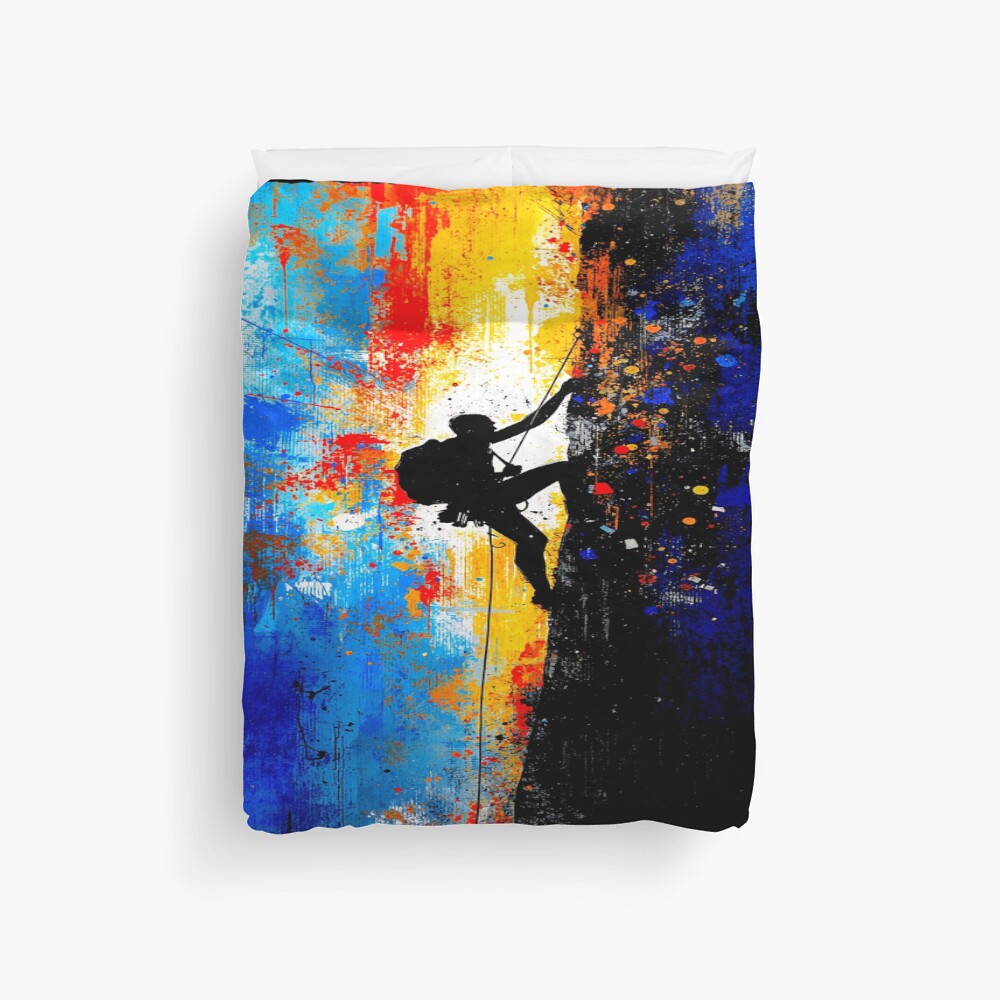 Abstract Rock Climber Vertical Ascent Art on a duvet cover