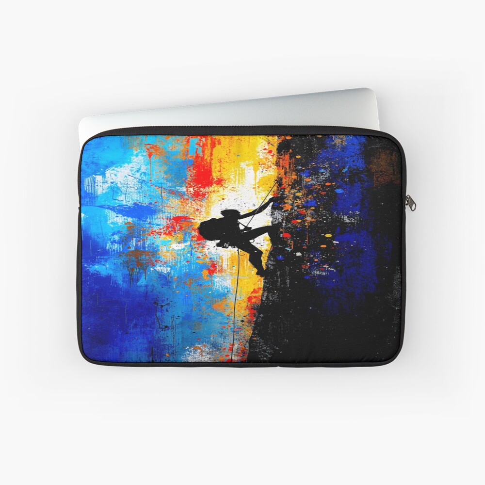 Abstract Rock Climber Vertical Ascent Art on a laptop sleeve